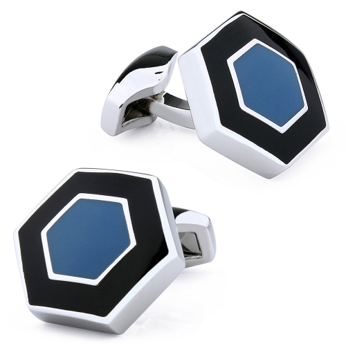 Unique Hexagon Pattern Onyx Cuff Links For Dress Shirt Accessories