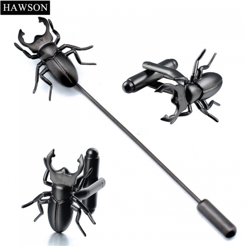 Gun Plated Beetle Cufflinks Brooches Pins Fashion Sharp Leg Animal Lapel Pin Metal Cuff links with Luxury Gift Box