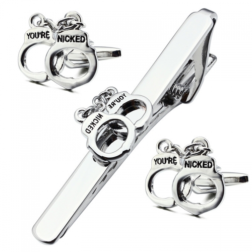 Personalize Design Handcuffs  Man Shirt Cuff Links and Tie Bar Clips Set for Party Jewelry