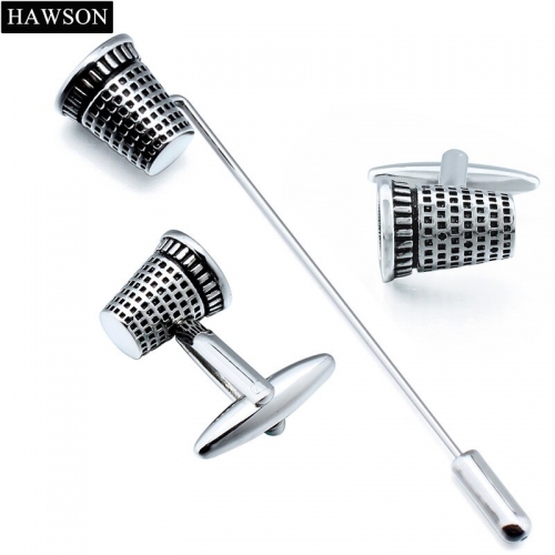 HAWSON Tool Cufflinks Garbage Bin Pattern Brooches Pin Cuff link Set with Box Trash Bin Cuff Links