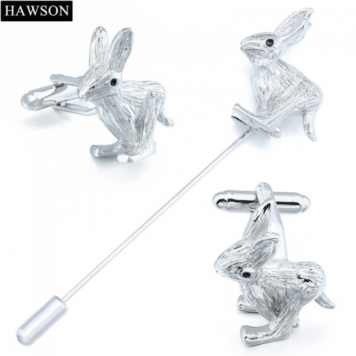 Rabbit Cufflinks for Men Shinny Animal Brooches Pin Cooper Jewelry Accessory with Box