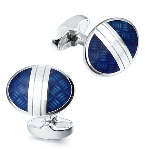 Popular Blue Enamel Jewelry Oval Pattern Men's Cuff Links For Fashion Dress Suits