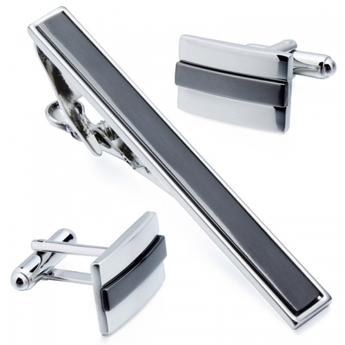 Black Tie Bar Cufflinks Set for Men's Shirt Cuff Links Tie Slide Clasp Pin Men's Accessories