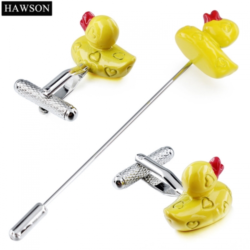 Cute Yellow Duck Design Cufflinks Fancy Gifts Personalized Cuff Links Brooch Pins for Men's Suit Accessories