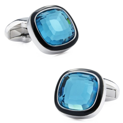 Brand Mens Jewelry Cufflinks Crystal Best Gift For Mens Shirt Blue Cuff Links Button Free Gift Box