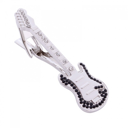 Hot Sale Musical Guitar Tie Bar for Mens Silver Color Suit Clasp Clip Business Wedding Tie Clips