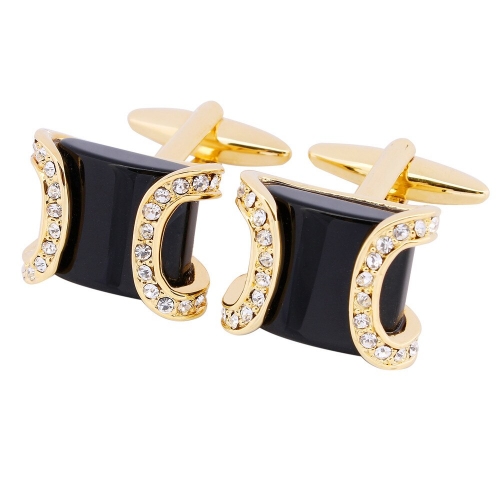 Men's Onyx and Cubic Zirconia Cufflinks, 24k Gold Plating Cuff links