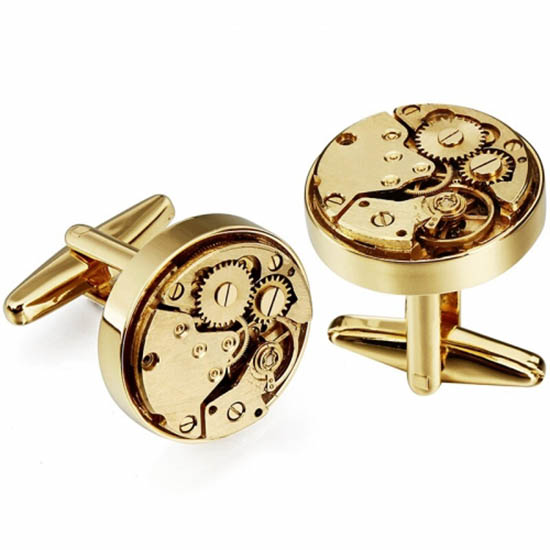 24k Gold Plated Watch Cufflinks For Wedding Groom Come with Gift Box