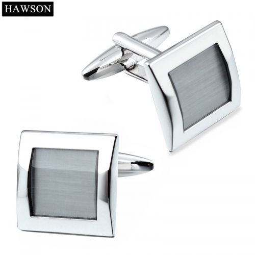 HAWSON Mens French Shirt Cat's Eye Stone Cufflinks Button High Quality Jewelry Mens Cuff links with Gift Box