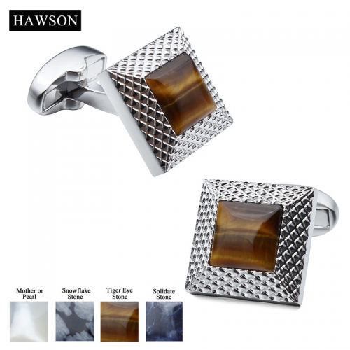 Retail With Box Trendy Square 17*17 MM  With Different Material Stone Cuff Links For Men Dress Shirt Suit Wedding