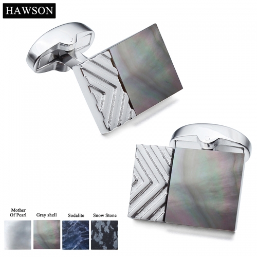 HAWSON Retail Trendy Rectangle With Different Material Stone Cuff Links For Men Dress Shirt Suit Wedding