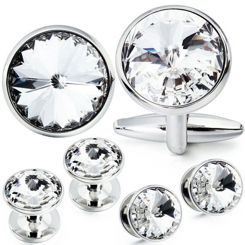 Cufflink and Tuxedo Studs Sets Silver Color with Imitated Crystal