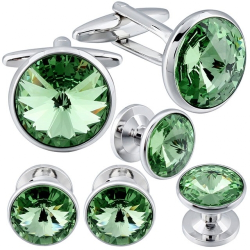 Cufflink and Tuxedo Studs Sets Peridot Color with Imitated Crystal