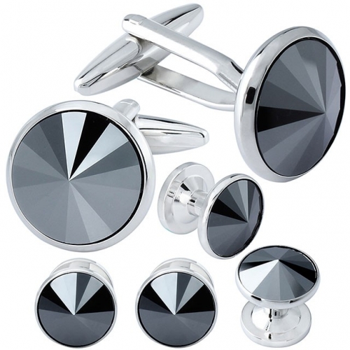 Cufflink and Tuxedo Studs Sets Silver Color with Imitated Crystal