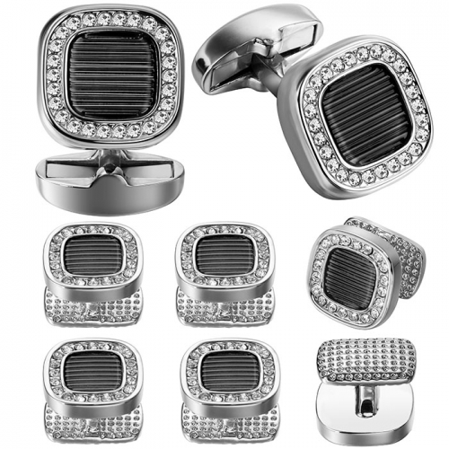 Gray Cufflink and Tuxedo Studs Sets with Crystal For Men