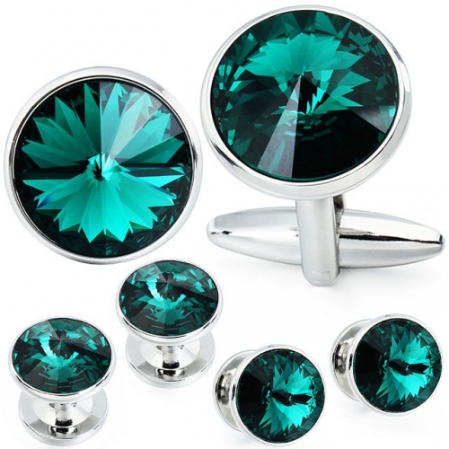 Cufflink and Studs  Tuxedo Set Green Color with Swarovski Crystals