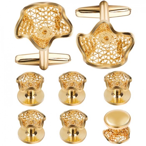 Gold Plated Cufflink and Tuxedo Studs Sets For Men
