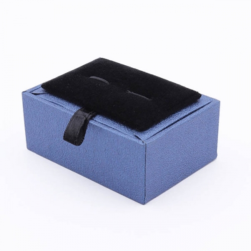 Stiff Blue kraft paper cufflink box with inner black plush