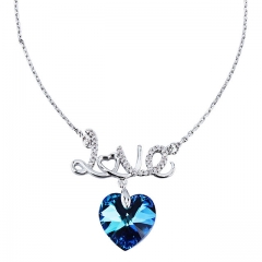 Blue Crystal Heart Necklace For Women Precious Gift for Wedding, Anniversary, Party