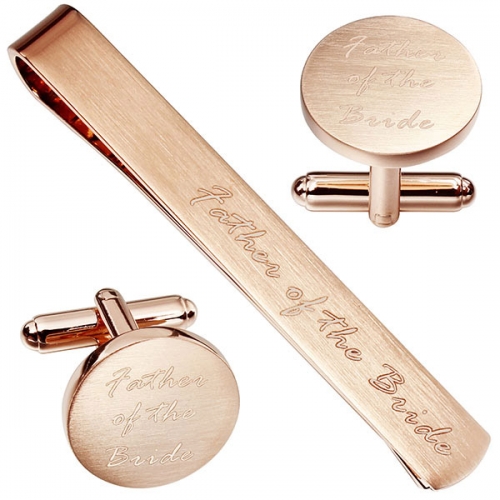 Engraved rose gold cufflink and tie clips set