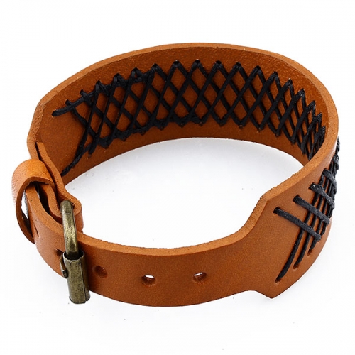 Punk hand-knitted brown leather bracelet with pin buckle