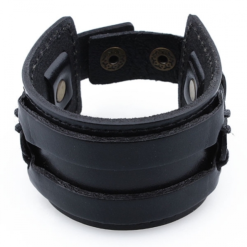 Punk leather bracelet with adjustable buckle black leather bracelet