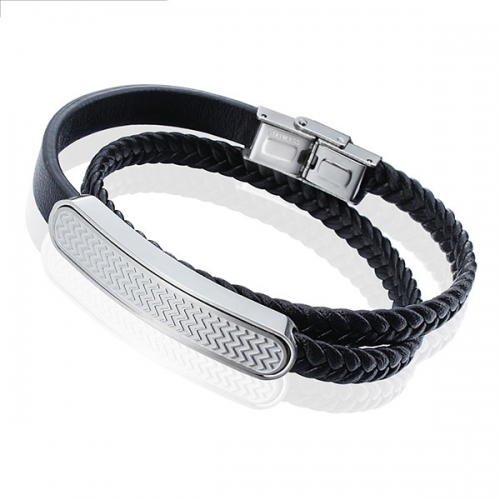 Genuine & Comfortable Mens Leather Bracelet, Nickel-free Stainless Steel Clasp Bracelet