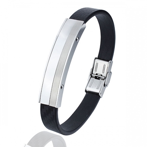 Metal Plated Carbon Fiber Leather Bracelet with stainless steel clasp