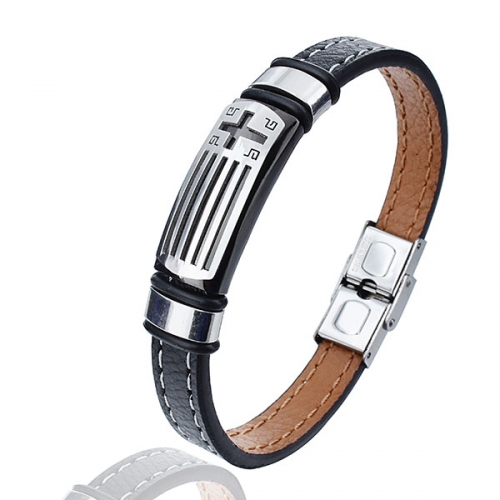 Nickel-free Stainless steel & leather bracelet