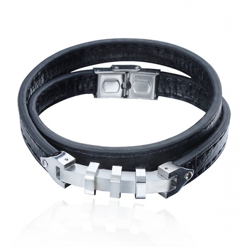 Adjustable size genuine leather bracelet with stainless steel clasp