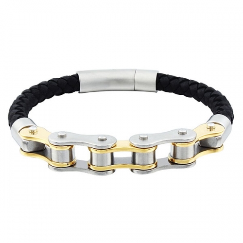 Multi-color Link Chain & Leather Bracelet