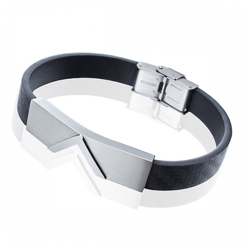 Metal Plated Leather Bracelet with stainless steel clasp