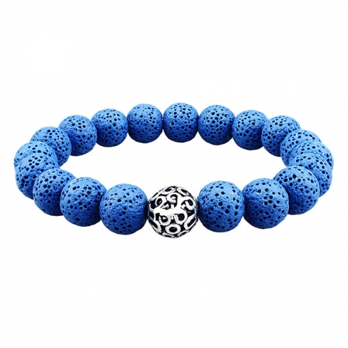 8MM Blue volcanic rock stone bracelet with Elastic Rope