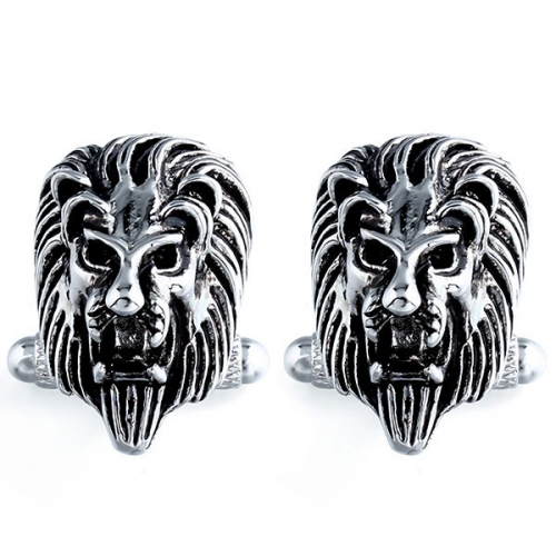 Silver Lions Cufflinks, Lion Head Cufflinks, Enamel Lion Cufflink for Wedding Gift