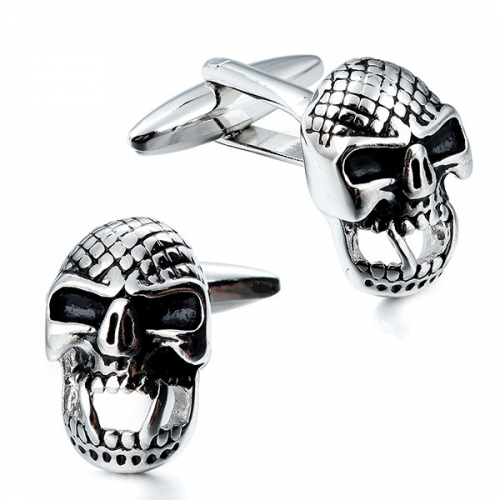 Rhodium+ black enamel Skull Head Cufflinks for Men