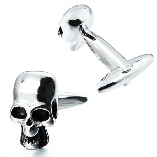 Rhodium & black enamel skull head cufflinks for Halloween and Christmas