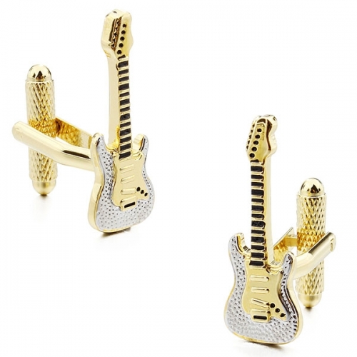 Stainless Steel Electric Guitar Cufflinks, Gold Plated Music Cufflink