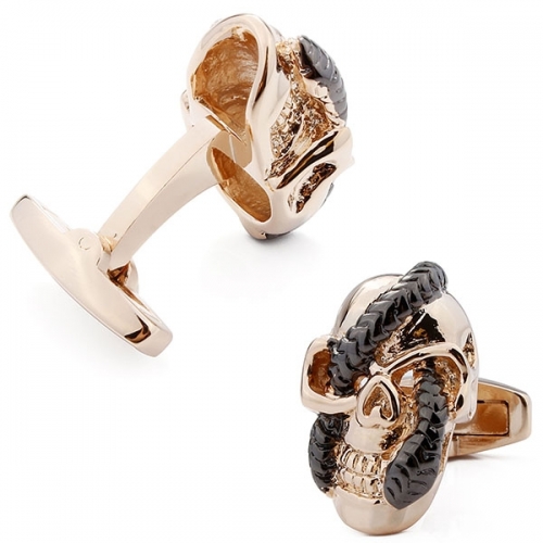 Rose gold skulls cufflinks with gift box, skull head cufflinks for any occasion