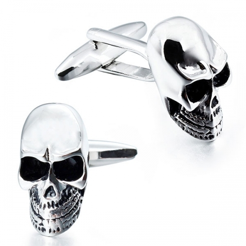 Rhodium & black enamel skull cufflinks, steel cufflinks jewelry