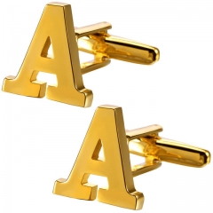 23K Gold Tone Initial Cufflinks for Men Alphabet Letter A-Z Cufflinks