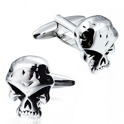 Staniless steel skull cufflinks, Rhodium & black enamel skull head cufflinks
