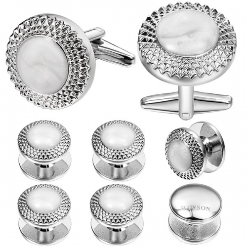 White stone cufflink and stud set