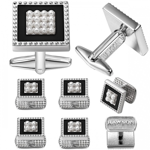Square-shape mother of pearl cufflink and stud set