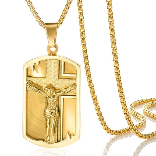 Stainless steel necklaces pendant 18k gold plated western jesus christ chain for boys