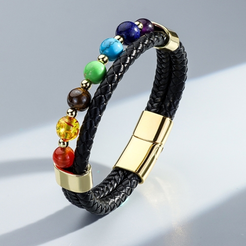 High-Quality Vintage Colorful Agate Bracelet with Beads Bracelet Handmade Leather bracelet