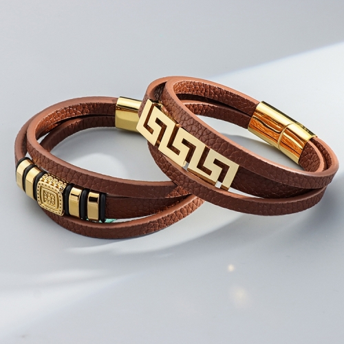 HaoSen OEM New Arrival Jewelry Brown Magnetic Clasp Handmade Leather Bracelet with Personalized Bracelet Accessories