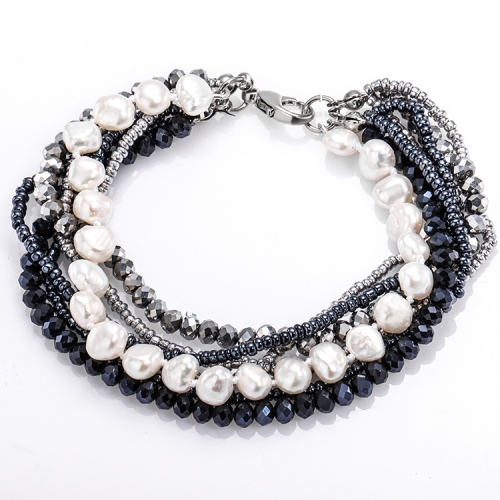 Custom Multilayer Natural Irregular Pearl Mix Colorful Mini Crystal Bracelet with Bead for Women