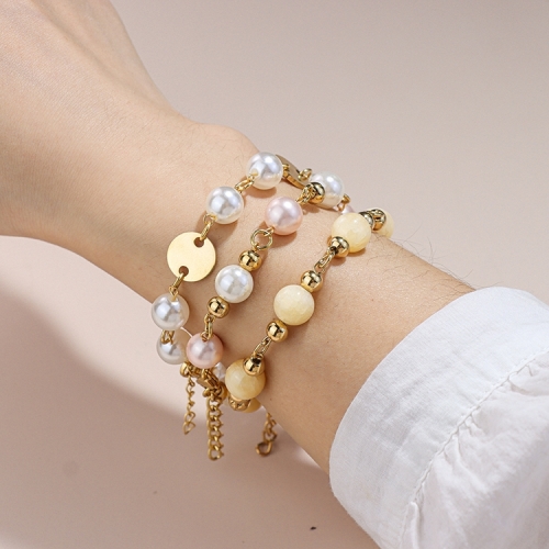 Customized Stainless Steel Gold Chain Bracelet White Pink Freshwater Pearl Bracelet Kit with Beads for Women