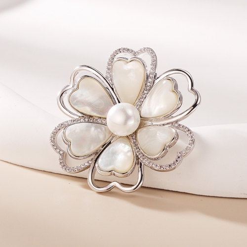 Women Fashion Jewelry Classic Pearl Cherry Blossom Flower Brooch Pin Suit Clothing Decoration