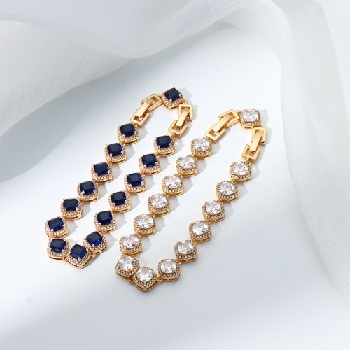 Female Fine Jewelry Gold Plated Brass White Blue Zircon CZ Tennis Chain Bracelet Non Tarnish Jewelry